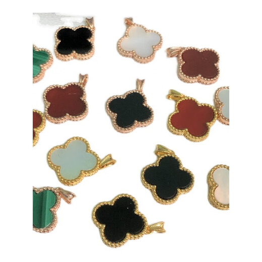 Tokishima 18k gold pendant single pendant 18K gold four-leaf clover color gold rose gold 18K yellow and black l pendant flower center 1.5 cm