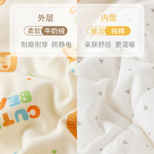 欢喜小熊婴儿秋冬长袖套装宝宝冬款夹棉保暖分体衣服新生儿两件套