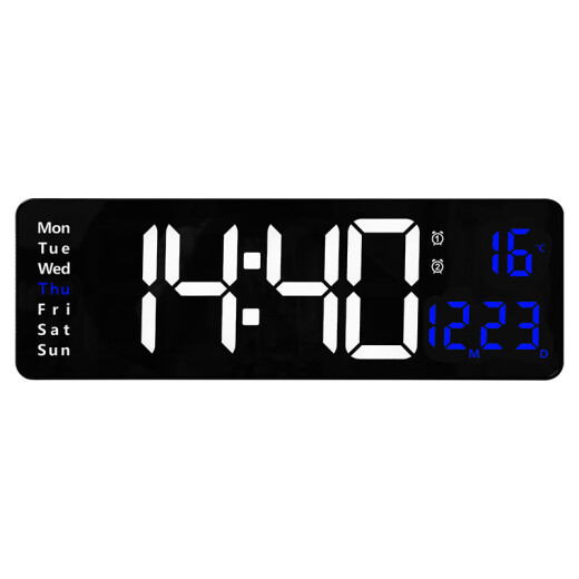 Love Makeup (Lioele) Love Makeup de 16 pulgadas Función de pantalla grande Pantalla Reloj Nordic Digital Reloj Compañería Simple Wall Clock LED Reloj Temperatura (13 pulgadas) 6629 Blue Light