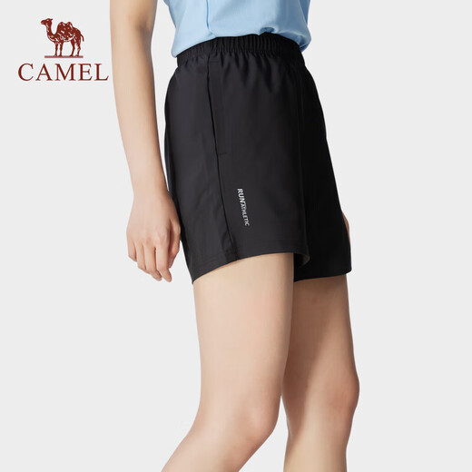 骆驼（CAMEL）运动短裤春夏梭织速干透气清爽休闲短裤 724BAY6002
黑色,女 M