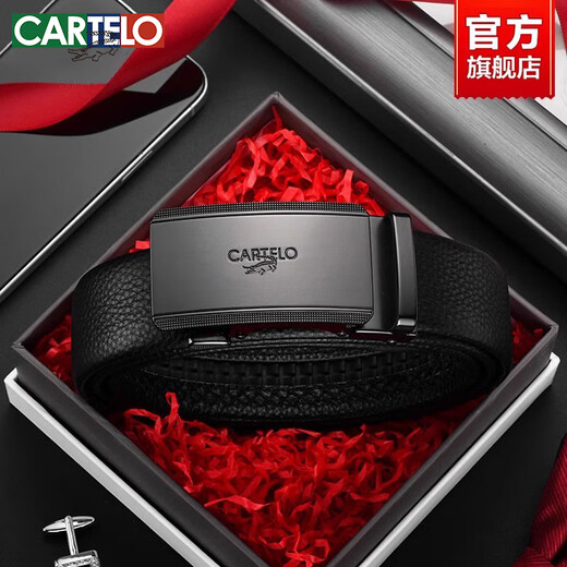 Cartelo Men's Belt Genuine Leather 2024 NUEVO CINTURO NEGOCIO CORTULAR TOP COWNHIDE Belt Men TD684 Dark Black 110cm