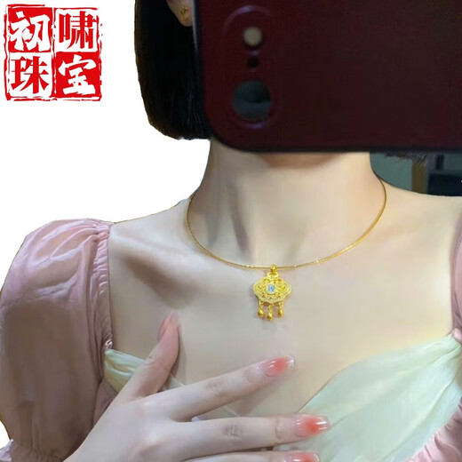 Chuxiao Hong Kong duty-free gold 999-point diamond safety lock bag necklace 18k pendant filigree happiness and longevity clavicle chain for girls dot diamond drop lock bag pendant + collar (about 45cm