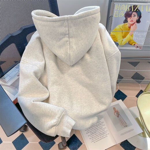 Sweat à capuche rétro américain instantané pour les hommes et les femmes Automne et Winter Lettre imprimer National Trend Loose Hong Kong Style Veste polyvalente Gris clair 6197 Plus Velvet Winter Style L [suggéré 110-130jin [Jin est égal à 0,5 kg]]]