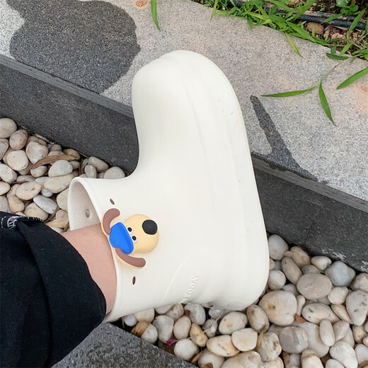细细条（XIXITIAO）成人雨天外穿雨鞋女趣味卡通狗狗四季通用防滑防水eva雨靴 米白色 单层 【卡通狗狗】 38 38-39偏大1码