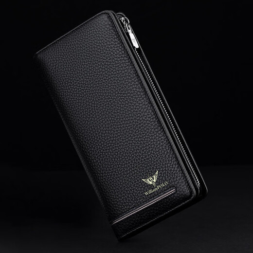 WILLIAMPOLO Emperor Paul men's long cowhide men's wallet card bag clutch driver's license bag black lychee pattern