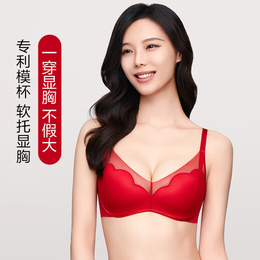 Embry Song Yi's same style rose comfort cup set, small breast push-up bra, no wire underwear for women New Year's gift, all the way flower set - red RED 70B