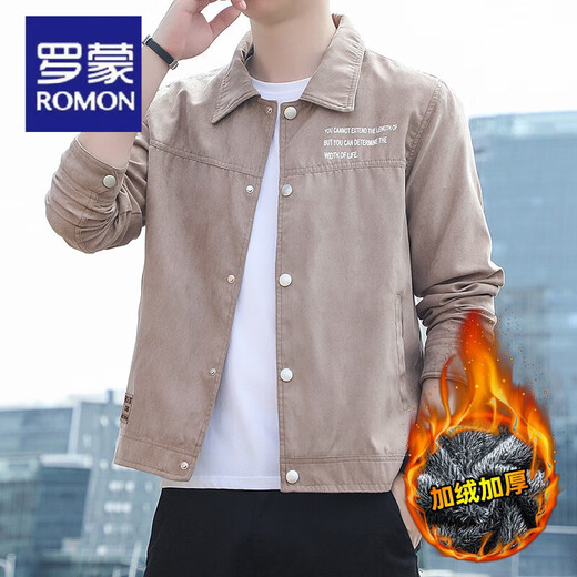 
ROMON 2025 new men's lapel jacket retro jacket thin shirt suede spring and autumn gown youth clothes [Autumn style] K12806 black [Quality guarantee] M
