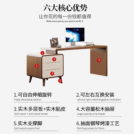 Silan Mengbei solid wood desk and cabinet integrated desk light luxury modern corner computer desk home bedroom study workbench writing desk upgraded solid wood desk without chair 1200*600*770mm (keyboard tray shot separately)