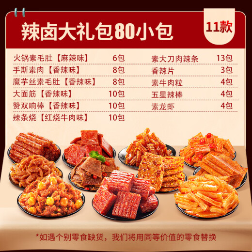 
Bibizan (BIBIZAN) Spicy Strip Gift Pack 80 Packs of Konjac Spicy Vegetarian Meat and Vegetarian Tamale Casual Snacks Gift Pack Group Purchase 698g