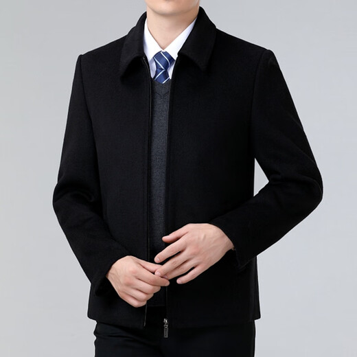 皮尔卡丹高档羊毛夹克男士外套2023秋冬季中老年保暖商务休闲毛呢上衣 28812深兰色 190/3XL