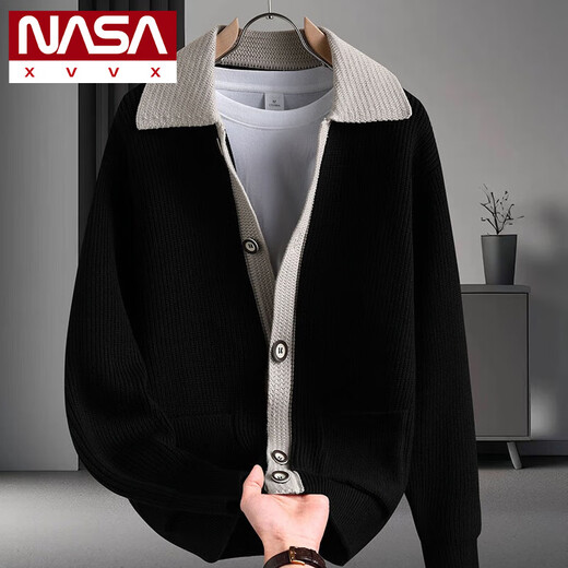 NASA XVVX假两件针织衫男春秋季宽松开衫毛线衣男士潮牌高级感休闲翻领外套 6701杏色 M 约90~115斤可穿