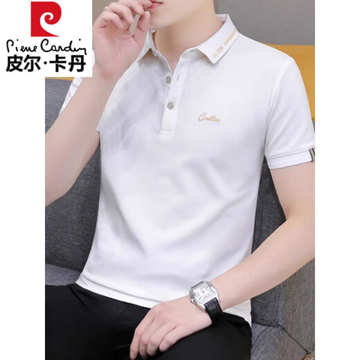 Pierre Cardin T-shirt à manches courtes tendance masculine 2025 Nouveau t-shirt à collier de polo à revers blanc de nouveau top blanc.