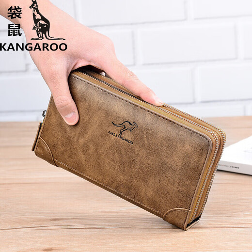 
Kangaroo (KANGAROO) boutique men's clutch bag long wallet simple large capacity wallet casual handbag new zipper men's double bag black