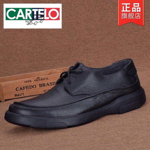 Cartelo Fashion Klassiker Zehenschicht Cowide Atmungsfreie Geschäfte Casual Herren-Lederschuhe mit echtem Leder Dicke alleinige alleinige alleinige alleinige alleinstehende Sohle-Sohle-Männerschuhe schwarz 3899 42