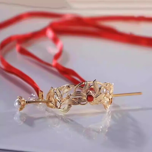 Tang Funi ancient style Hanfu headdress for girls, hairpin, horse-faced skirt, Chinese style children's hairpin, hairpin, costume streamer accessories, full set of hair accessories, hairpin + hairpin + streamer