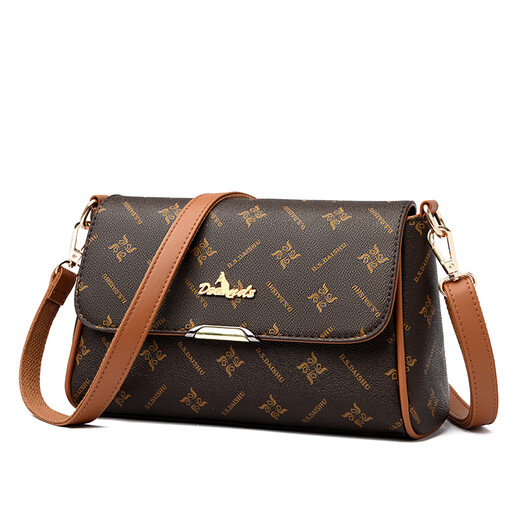 Kangaroo Kara's birthday gift for girlfriend and wife 2025 new women's shoulder crossbody bag small bag brand light luxury women's bag brown with apricot (gift box + hand bag + card holder)