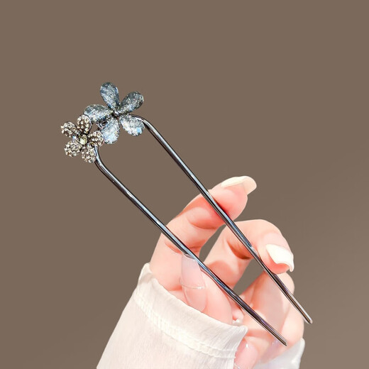 SHIJUN brand Valentine's Day gift, exquisite and high-end hairpin, crystal flower U-shaped hairpin, feminine temperament, modern crystal double flower U-shaped hairpin on the back of the head