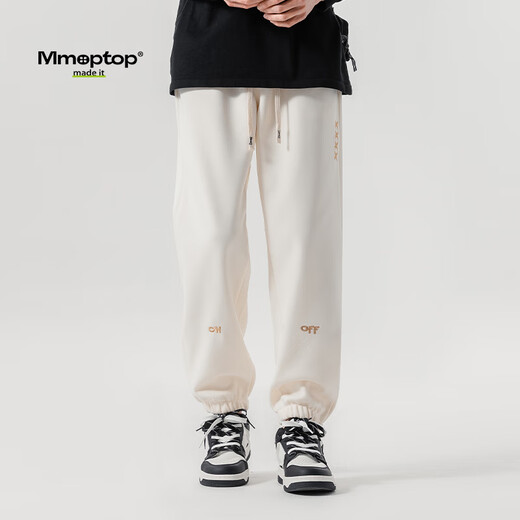 MMOPTOP潮牌休闲裤子男春夏季日系复古宽松运动束脚卫长裤HK23928米白L