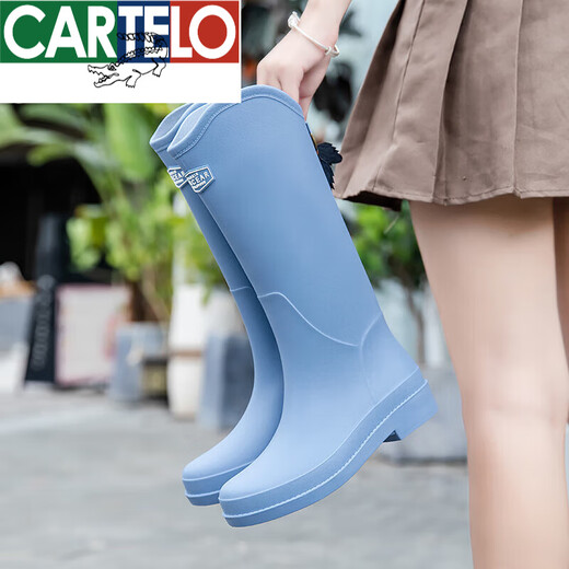 卡帝乐鳄鱼（CARTELO）日系女士雨靴夏季雨鞋女款赶海水鞋高筒防水防滑时尚外穿胶鞋软底 689黑色 建议拍大一码 38