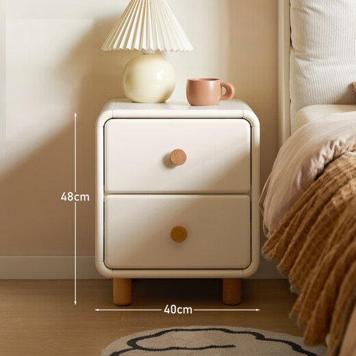 Genji Wood Language Specialized Massivholz-Nachttisch für Schlafzimmer, cremefarbener Nachttisch, Aufbewahrungsschrank, moderner, einfacher Aufbewahrungsschrank, weißer Schrank (Gummiholz), 0,4 Meter langer Nachttisch