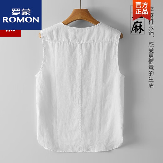 罗蒙（ROMON）夏季复古中国风亚麻背心男士马甲居家中式无袖坎肩大码宽松汗衫薄 黑色 XXS 2XL 【体重160-170斤】