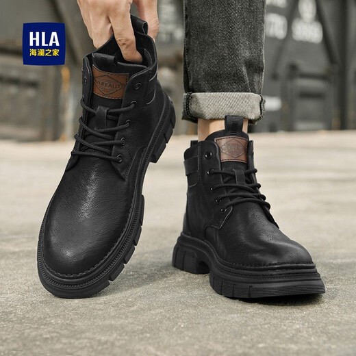 海澜之家（HLA）男士马丁靴秋冬新品复古英伦风中帮工装靴厚底耐磨防滑切尔西靴 黑色（HAAGZM4CCG455） 43