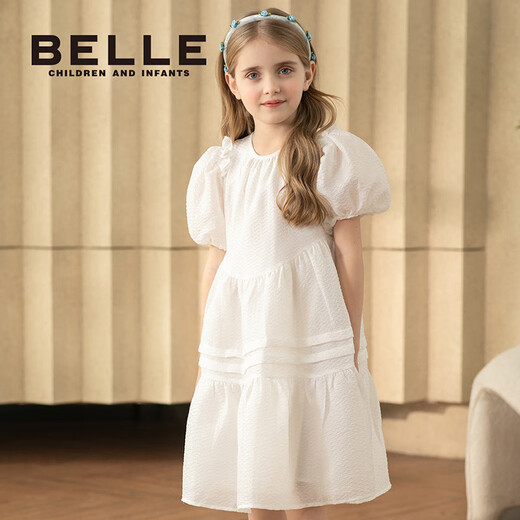 Belle children's clothing children's dress summer new little girl princess shoes baby skirt white sweet pullover dress white 130