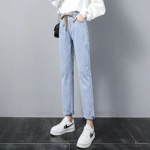 Run Yilan Moon Manga Small Lettle Jeans Elastic Ways Wayist Spring Style 2023 Nuevo pantalones de cintura alta y estiramiento Pantalones delgados Propósito delgado 9928 Azul Grey S Recomendado 85-95Jin [Jin equivale a 0.5 kg]