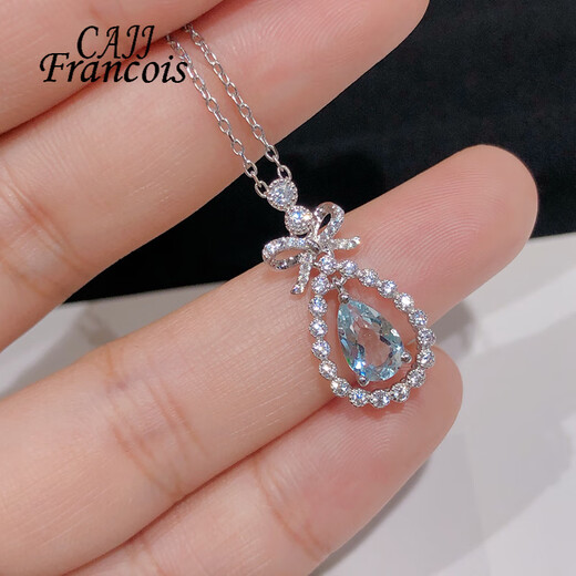 CAJJ Francois Aquamarine Pendant for Women Natural Colorful Jewelry Gemstone 925 Silver Inlaid Aquamarine Pendant