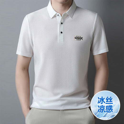 Jingpufei Sommer High-End Ice Silk Herren Kurzärärmelte T-Shirt Markless Revers Atmungsaktiv 6176: Baolan 3xl