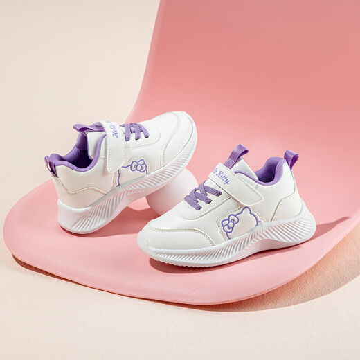 HELLOKITTY children's shoes girls sneakers children's autumn shock-absorbing running shoes girls light casual white shoes 6913 white purple 31