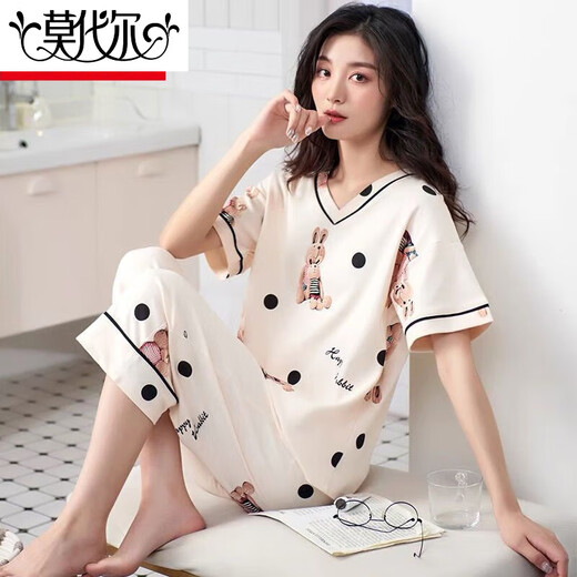 
Modal pure cotton pajamas for women in summer short-sleeved cropped pants set loose spring and summer can wear home clothes outside. Short-sleeved cropped pants 681 L Recommended 98-115Jin [Jin equals 0.5 kg]