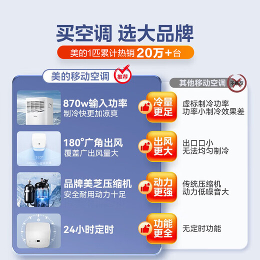 Midea mobile air conditioning and refrigeration machine for household vertical single cooling one-machine air conditioning without external unit small one-machine Qingyin power-saving rental house kitchen without installation compression mechanism cooling fan small one-machine KY-15/N7Y-PHA
