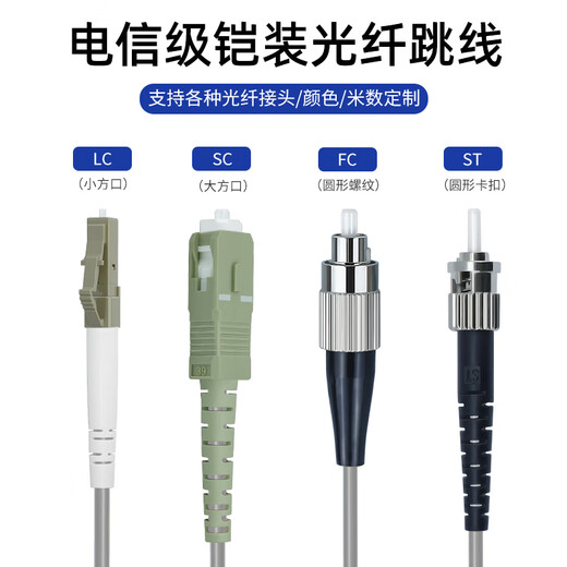 优普连 电信级铠装多模光纤跳线LC-LC四六芯八芯ST/SC/FC4/6/8芯软铠带钢圈尾纤防鼠抗拉 铠装多模四芯ST-ST 10米