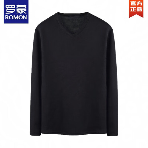 ROMON long-sleeved T-shirt for men in autumn and winter new sweetheart neck pure cotton V-neck slim top with velvet thickened warm base layer white style velvet 2XL 145-160Jin Jin is equal to 0.5 kg