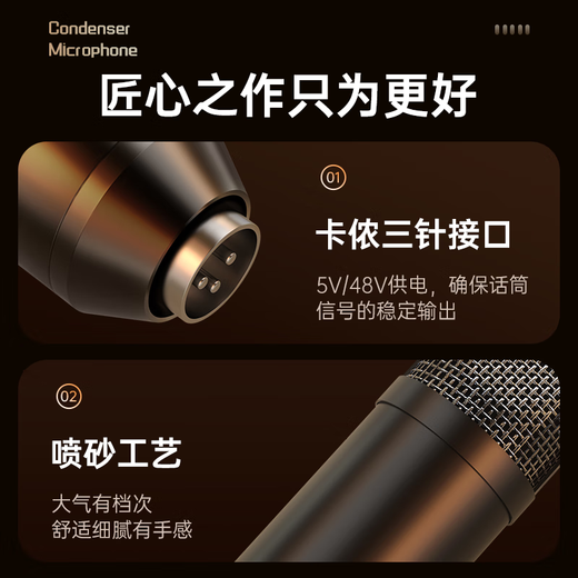 Wise Nation 48V/5V compatible microphone condenser professional live streaming game e-sports singing mobile phone microphone sound card computer karaoke special recording speaker recording equipment