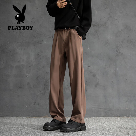 Playboy (PLAYBOY) pure cotton trousers for boys, straight, loose and drapey, spring and autumn casual trousers, American high-waisted suit trousers, dark gray S