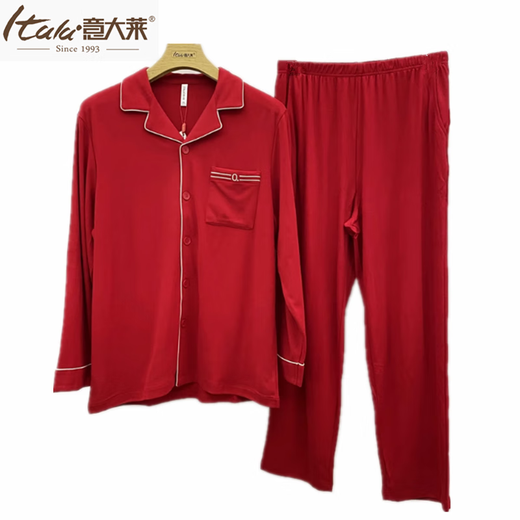 Italai couple's big red pajamas autumn and winter medium thick silkworm pupa protein velvet marriage year can wear couple's home clothes outside 4855 deep orchid-men's style XL