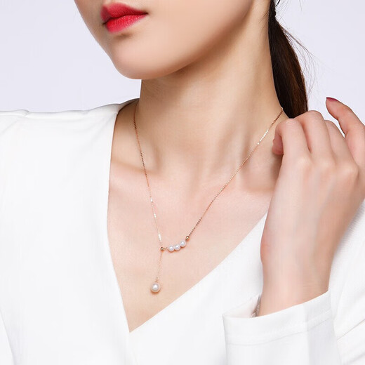 Chao Acer Admiration 18K gold necklace for women rose gold pearl clavicle chain as a birthday gift for girlfriend, about 45cm