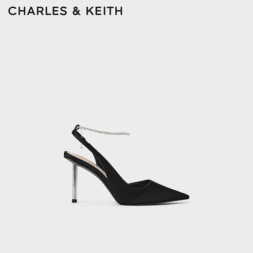 
CHARLES/KEITH bright diamond chain wristband pointed toe high heel sandals girls birthday gifts for girlfriend CK1-60280436 BLACK TEXTURED black texture 38