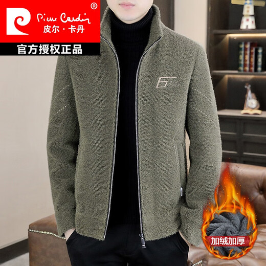 Pierre cardin gold mink jacket men's 2025 winter new stand collar plus velvet thickened short slim woolen top coat 6629 plus velvet gray M 90-105Jin [Jin equals 0.5 kg]