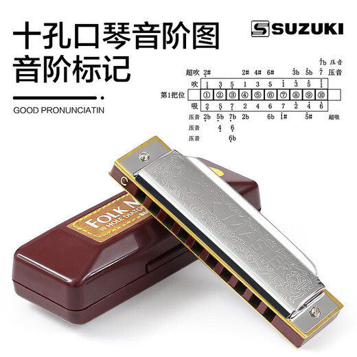 Suzuki Suzuki Japan Original importiert Zehn Loch Blues Marmonica Anfänger 10 Loch Blues Advanced Adult Performance Modell 10 Loch 1072 C Melodie