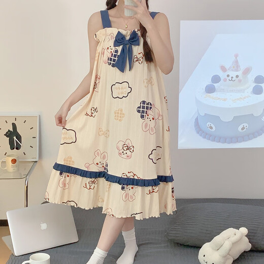 里农夏季吊带睡裙女士睡衣无袖连衣裙家居服学生卡通甜美可爱孕妇睡裙 G833裙 女款M码（80100斤）