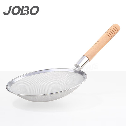 JOBO commercial stainless steel filter colander oil grid 28.5cm wooden handle 30 mesh slag filter mesh sieve spoon foaming spoon
