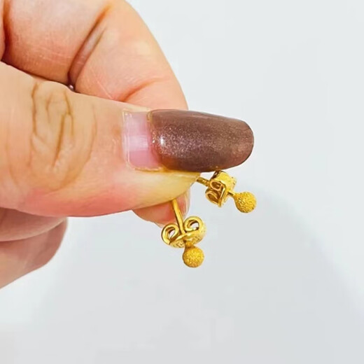 Vatican-made old Phoenix gold shop style ear piercing hypoallergenic small golden beans mini gold beads gold-plated small earrings pure earrings 4mm frosted small golden beans hypoallergenic