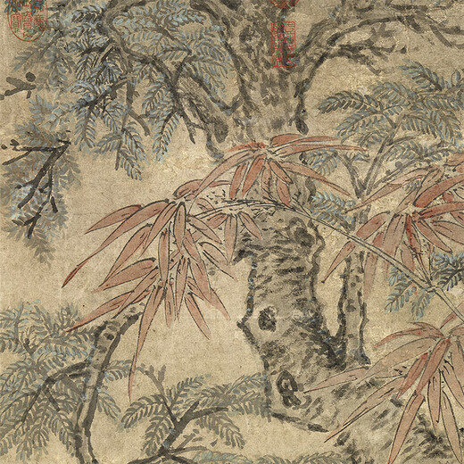 
Lu Guangwu Ruitu of the Yuan Dynasty Ancient Flower and Bird Painting Scroll of literati replica antique paintings Chinese hanging paintings Yuan Ni Zan Qiu Shuyun stone picture 12602 40X84 ​​cm (stained by spray painting heart) Framed