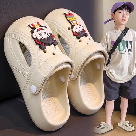 QINGZE哪吒卡通拖鞋女童夏季2025新款儿童洞洞鞋中大童男孩夏款凉拖 黑色 38