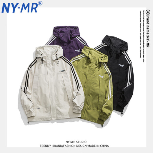 NY-MR潮牌联名工装夹克男女士同款春秋季户外休闲连帽潮流冲锋外套上衣 JKCY-9276#牛油果绿 L