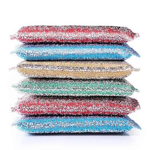Jiajie excellent product dishwashing sponge, scouring pad, rag, decontamination dishcloth, kitchen supplies, pot scrubber, color striped gold scouring pad, 6 pieces
