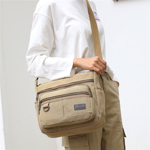 Vinoa men's large one-shoulder cross-body canvas bag wear-resistant construction site tool bag large labor insurance bag large capacity travel bag large coffee 1015